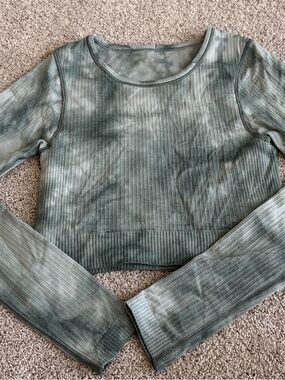 lululemon athletica Sage Green Ribbed Tie-Dye Long Sleeve Crop Top